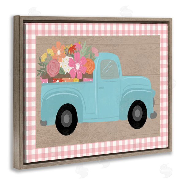 Stupell Industries Taylor Shannon Designs | Pastel Blue Farm Truck Spring Florals Pink Plaid Wall Art