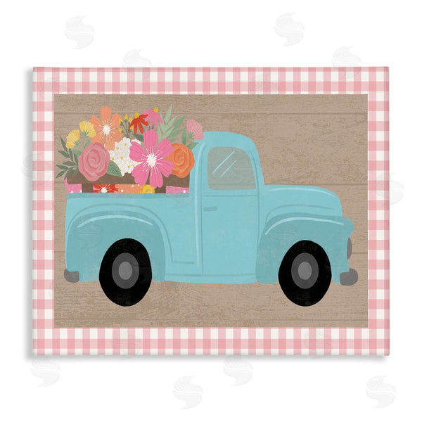 stupell industries Taylor Shannon Designs | Pastel Blue Farm Truck Spring Florals Pink Plaid Wall Art