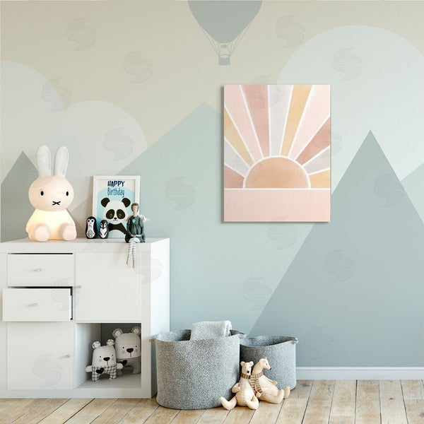 Stupell Industries Taylor Shannon Designs | Pink Tone Horizon Striped Sun Ray Landscape Wall Art