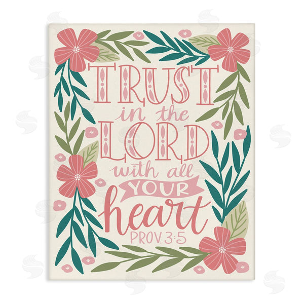 stupell industries Taylor Shannon Designs | Trust The Lord Religious Proverb Floral Leaves Border Wall Art
