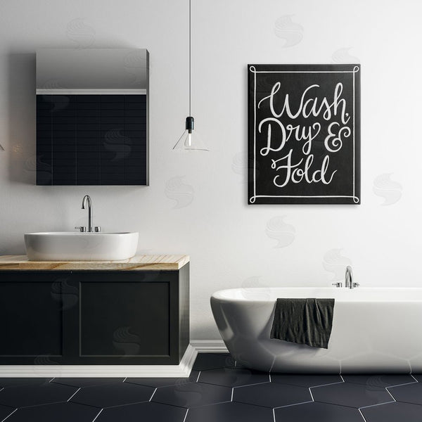 Stupell Industries Taylor Shannon Designs | Wash Dry & Fold Curved Loop Border Black White Wall Art