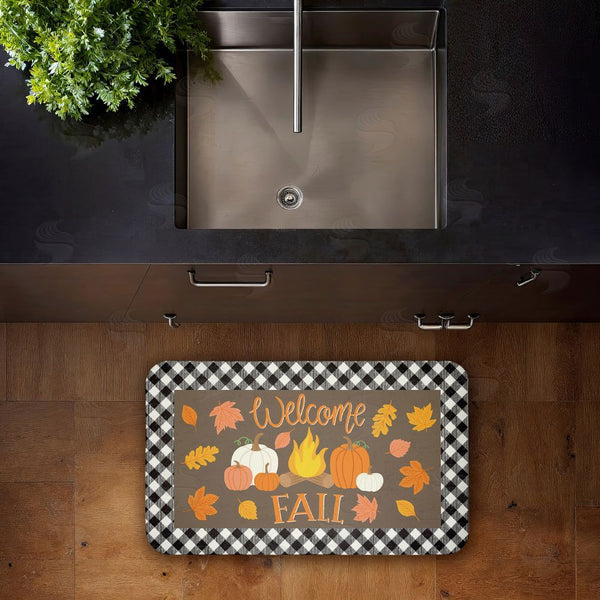 Stupell Industries Taylor Shannon Designs | Welcome Fall Gingham Border Anti-Fatigue Mat