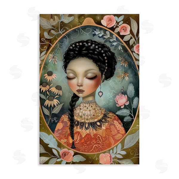 stupell industries The Dutch Lady | Floral Edged Portrait of Woman