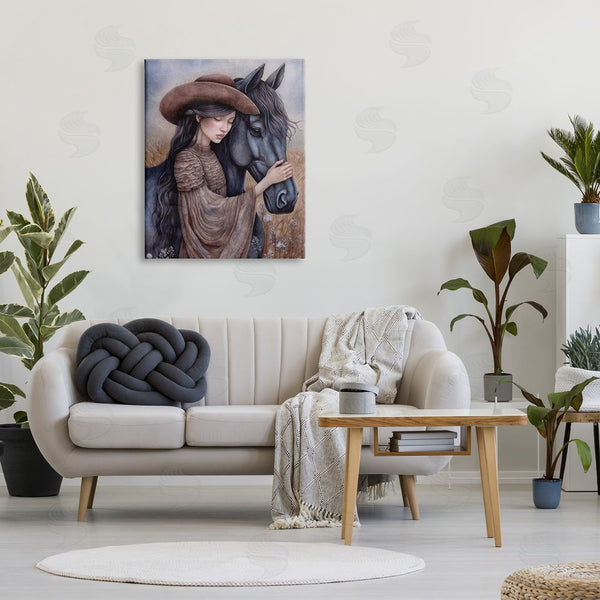 Stupell Industries The Dutch Lady | Girl With Black Stallion Wall Art