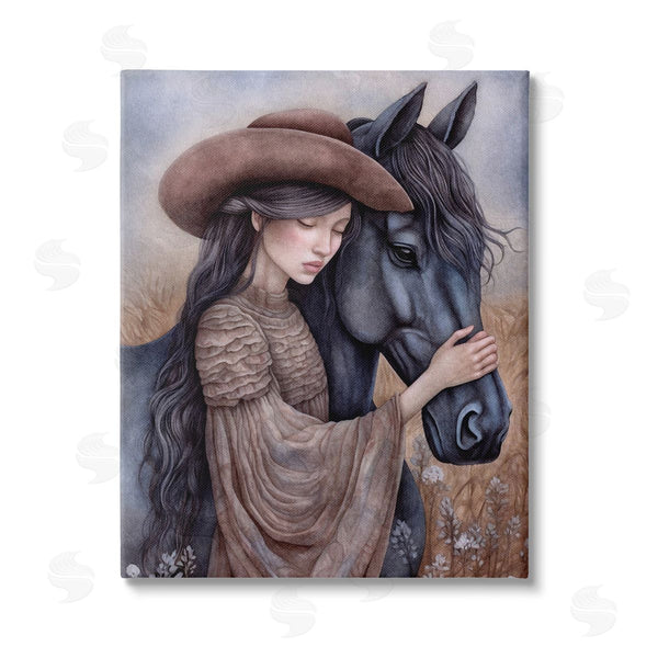 stupell industries The Dutch Lady | Girl with Black Stallion Wall Art