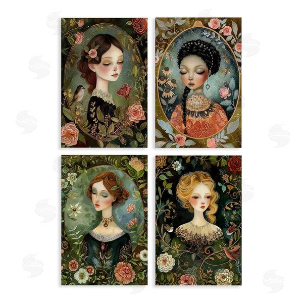 stupell industries The Dutch Lady | Nouveau Ladies with Floral Borders Wall Art