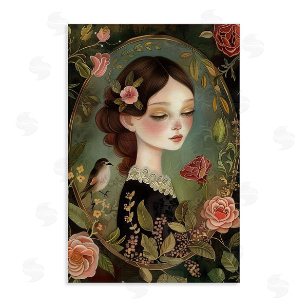 stupell industries The Dutch Lady | Vintage Lady & Floral Border