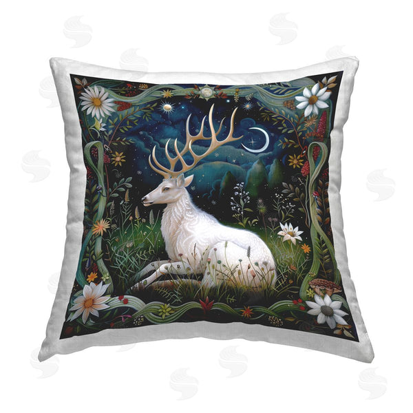 stupell industries The Dutch Lady | White Deer Forest Scene Printed Throw Pillow