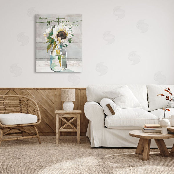 Stupell Industries Theresa Troise Heidel | Grateful & Blessed Layered Sunflower Country Planked Pattern Wall Art