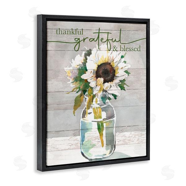 Stupell Industries Theresa Troise Heidel | Grateful & Blessed Layered Sunflower Country Planked Pattern Wall Art
