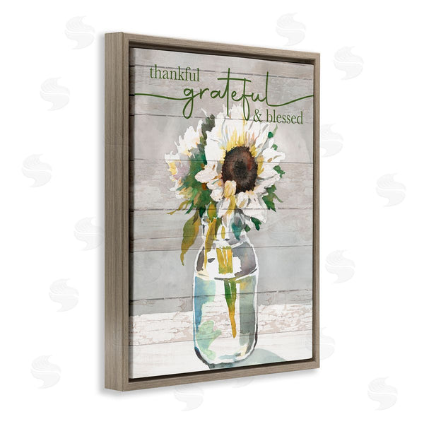 Stupell Industries Theresa Troise Heidel | Grateful & Blessed Layered Sunflower Country Planked Pattern Wall Art