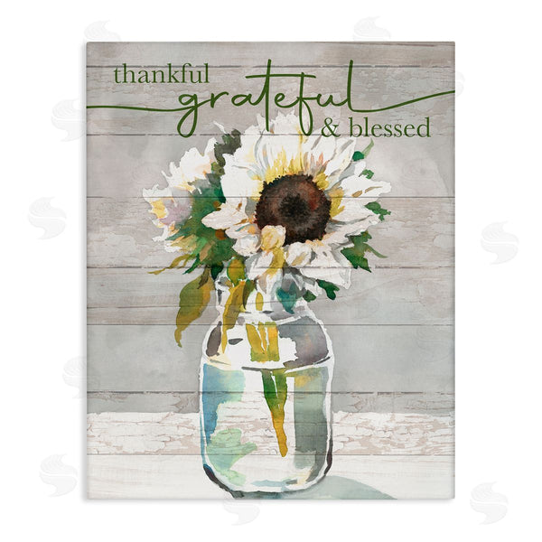 stupell industries Theresa Troise Heidel | Grateful & Blessed Layered Sunflower Country Planked Pattern Wall Art