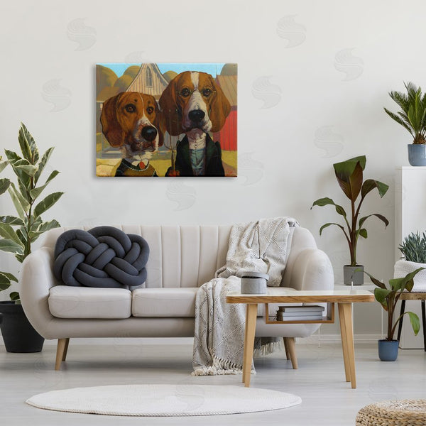Stupell Industries Thomas Fluharty | Basset Hound American Gothic Farm Pet Parody Wall Art