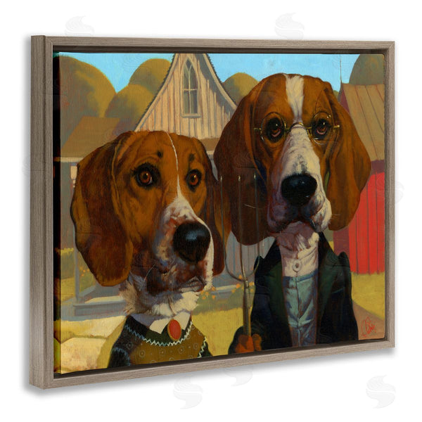 Stupell Industries Thomas Fluharty | Basset Hound American Gothic Farm Pet Parody Wall Art