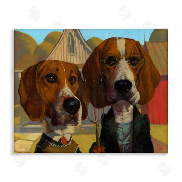 stupell industries Thomas Fluharty | Basset Hound American Gothic Farm Pet Parody Wall Art
