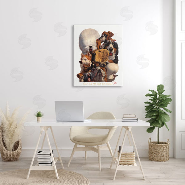 Stupell Industries Thomas Fluharty | Just Get Along Phrase Funny Dog Gang Illustration Wall Art