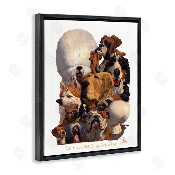 Stupell Industries Thomas Fluharty | Just Get Along Phrase Funny Dog Gang Illustration Wall Art