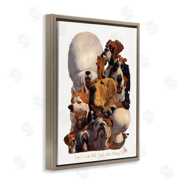 Stupell Industries Thomas Fluharty | Just Get Along Phrase Funny Dog Gang Illustration Wall Art