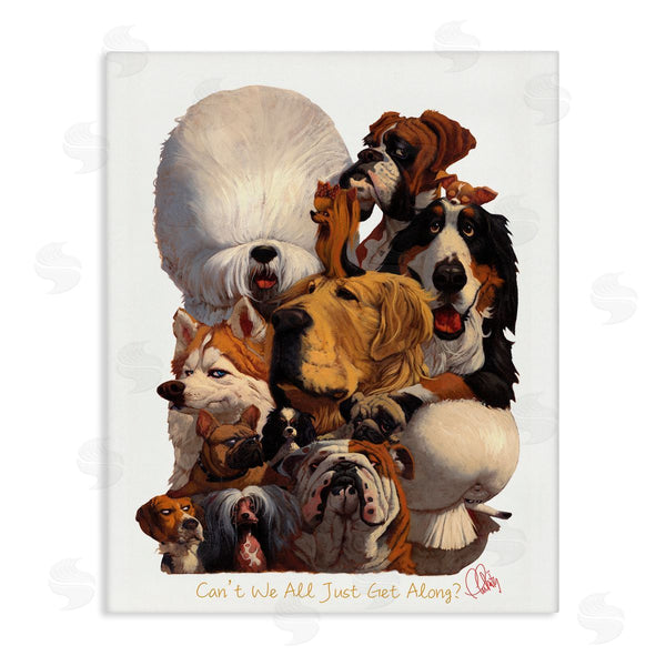stupell industries Thomas Fluharty | Just Get Along Phrase Funny Dog Gang Illustration Wall Art