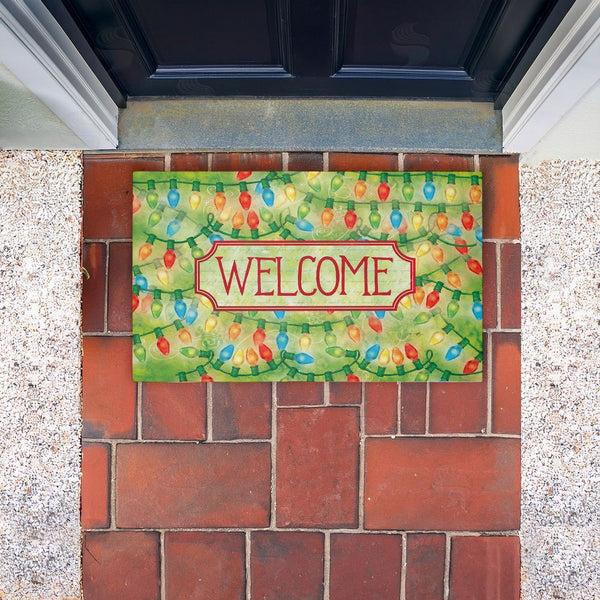 Stupell Industries Tim Coffey | Cheerful Holiday Lights Welcome Non-Woven Door Mat