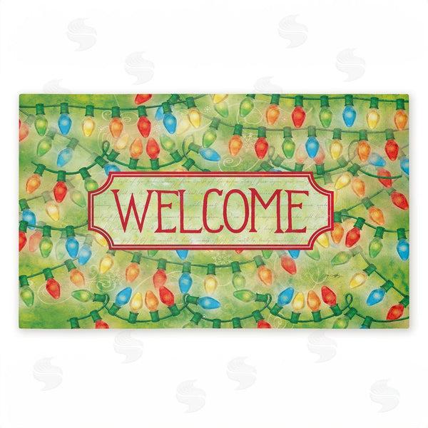 stupell industries Tim Coffey | Cheerful Holiday Lights Welcome Non-Woven Door Mat