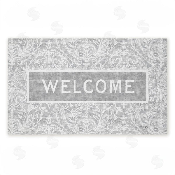 stupell industries Tim Coffey | Distressed Damask Welcome Non-Woven Door Mat