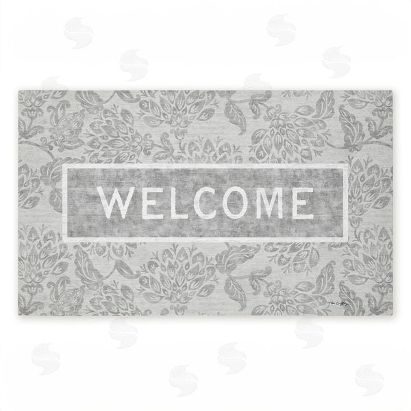 stupell industries Tim Coffey | Distressed Ornate Florals Welcome Non-Woven Door Mat