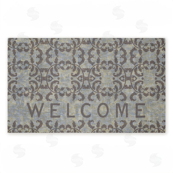 stupell industries Tim Coffey | Gray Damask Welcome Non-Woven Door Mat
