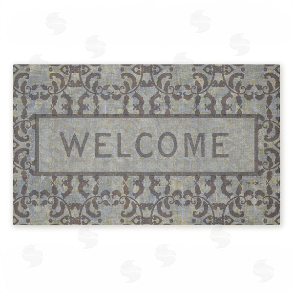 stupell industries Tim Coffey | Gray Vintage Pattern Welcome Non-Woven Door Mat
