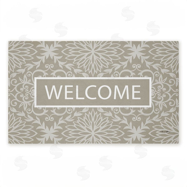 stupell industries Tim Coffey | Green Damask Welcome Non-Woven Door Mat