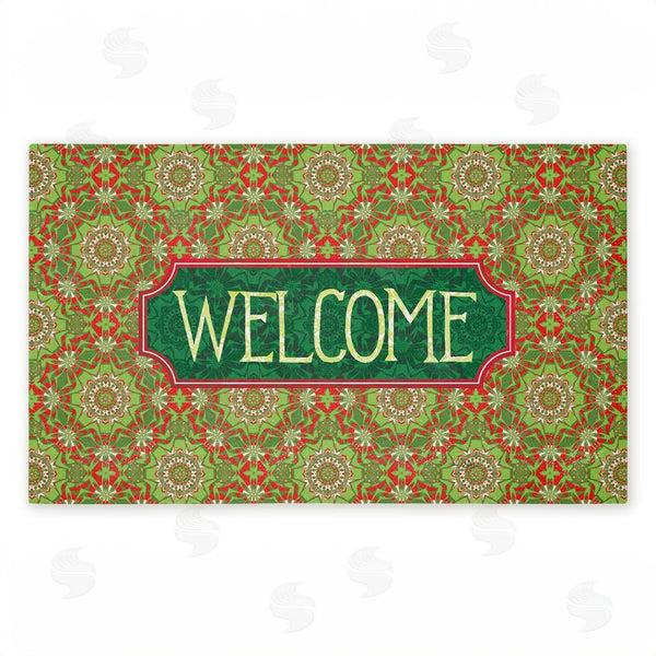 stupell industries Tim Coffey | Green Fractal Kaleidoscope Welcome Non-Woven Door Mat