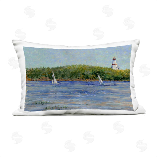 Stupell Industries Tim Coffey | Lighthouse And Sailboats Seascape Printed Throw Pillow