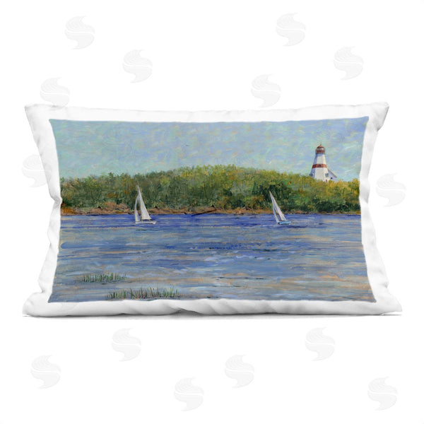 stupell industries Tim Coffey | Lighthouse and Sailboats Seascape Printed Throw Pillow