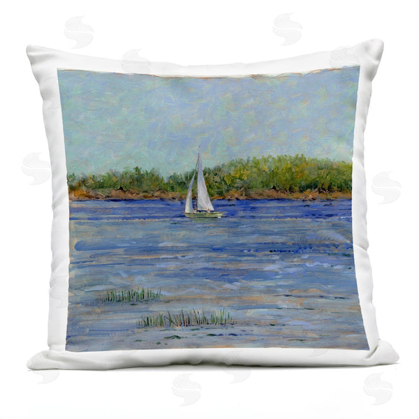 Stupell Industries Tim Coffey | Lone Sailboat Seascape Printed Throw Pillow