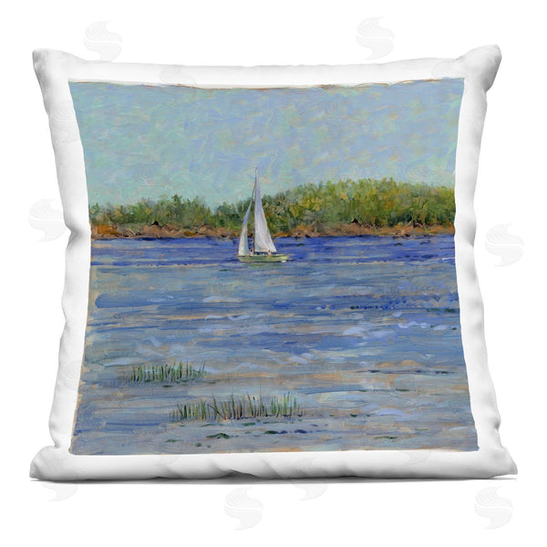 stupell industries Tim Coffey | Lone Sailboat Seascape Printed Throw Pillow