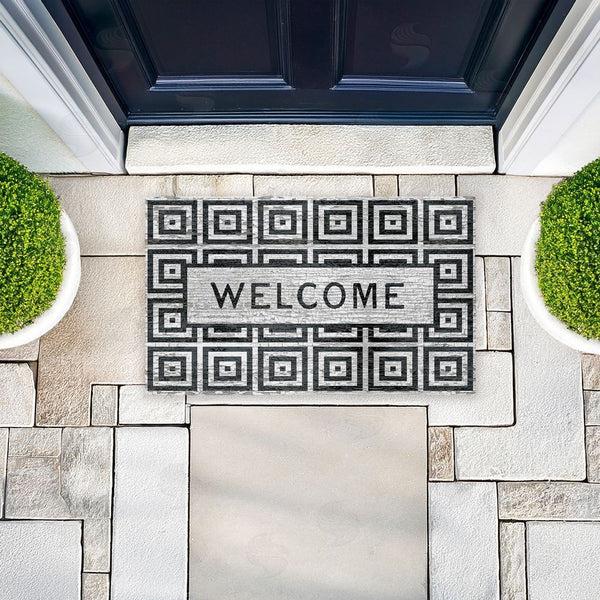Stupell Industries Tim Coffey | Modern Urban Farmhouse Welcome Non-Woven Door Mat