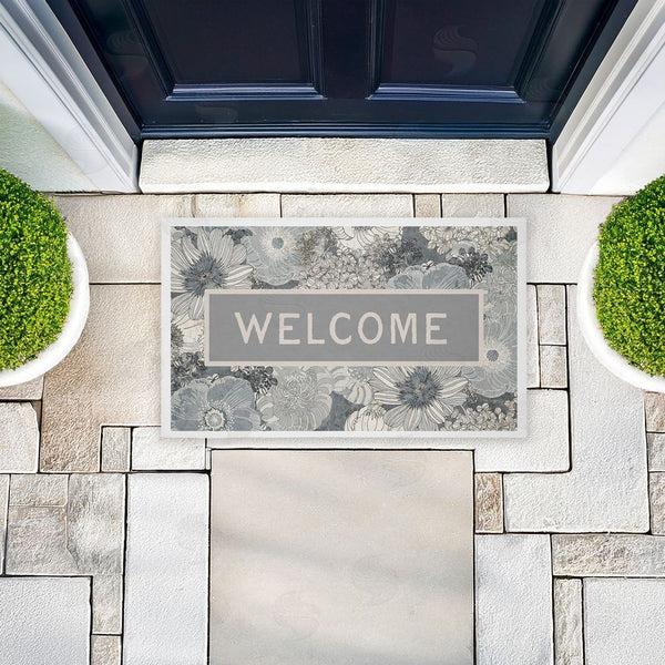 Stupell Industries Tim Coffey | Monochrome Blooms Welcome Non-Woven Door Mat