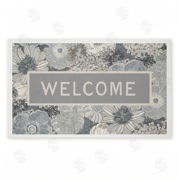 stupell industries Tim Coffey | Monochrome Blooms Welcome Non-Woven Door Mat