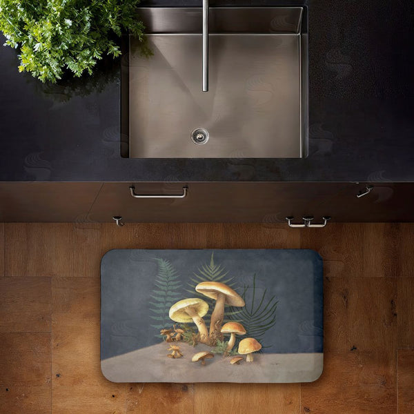 Stupell Industries Tim Coffey | Mushrooms & Ferns On Blue Anti-Fatigue Mat