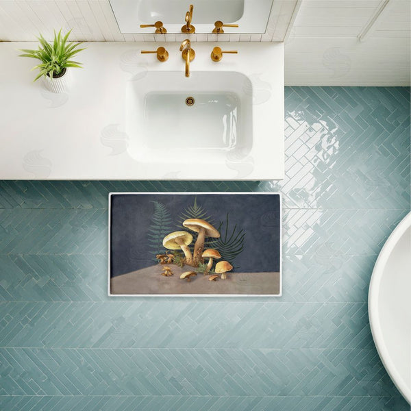 Stupell Industries Tim Coffey | Mushrooms & Ferns On Blue Plush Bath Mat