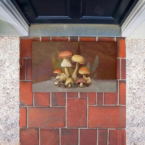 Stupell Industries Tim Coffey | Mushrooms & Ferns On Brown Non-Woven Door Mat