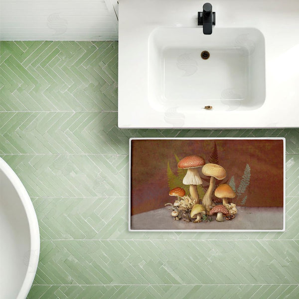 Stupell Industries Tim Coffey | Mushrooms & Ferns On Brown Plush Bath Mat