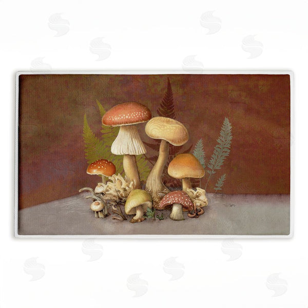 stupell industries Tim Coffey | Mushrooms & Ferns on Brown Plush Bath Mat