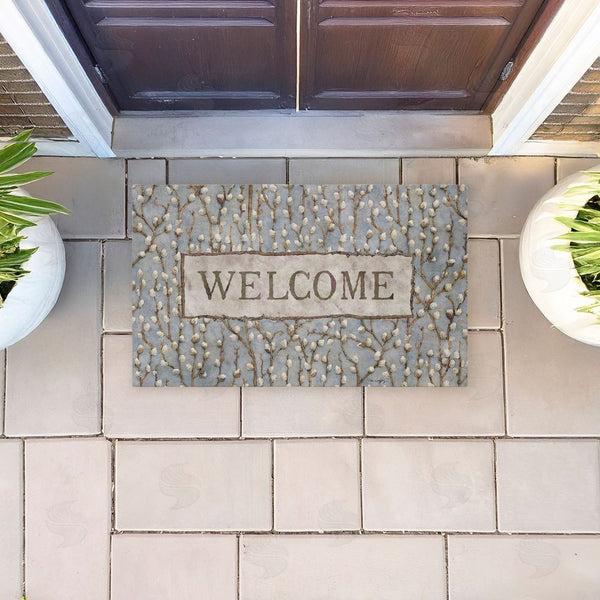 Stupell Industries Tim Coffey | Pussywillow Welcome Pattern Non-Woven Door Mat