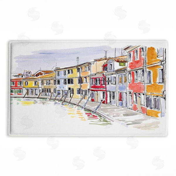 stupell industries Tim Coffey | Quaint Coastal Town Buildings Plush Bath Mat
