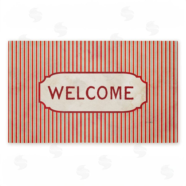 stupell industries Tim Coffey | Red & Green Pinstripes Welcome Non-Woven Door Mat
