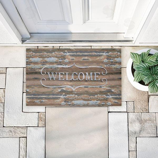 Stupell Industries Tim Coffey | Rustic & Distressed Welcome Non-Woven Door Mat