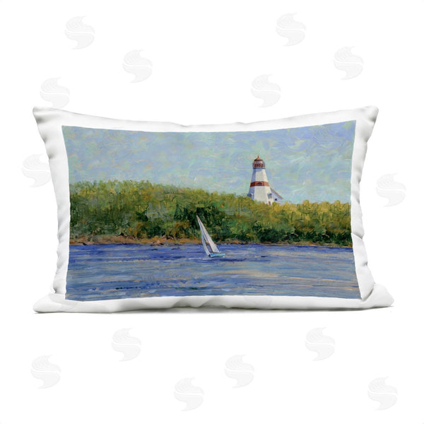 Stupell Industries Tim Coffey | Single Sailboat & Lighthouse Printed Throw Pillow