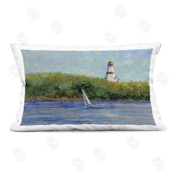 stupell industries Tim Coffey | Single Sailboat & Lighthouse Printed Throw Pillow