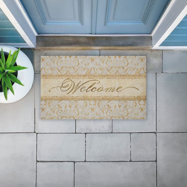 Stupell Industries Tim Coffey | Vintage Damask Neutrals Entry Non-Woven Door Mat